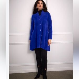 Joseph Ribkoff Blue Feathered Yarn Trench Coat